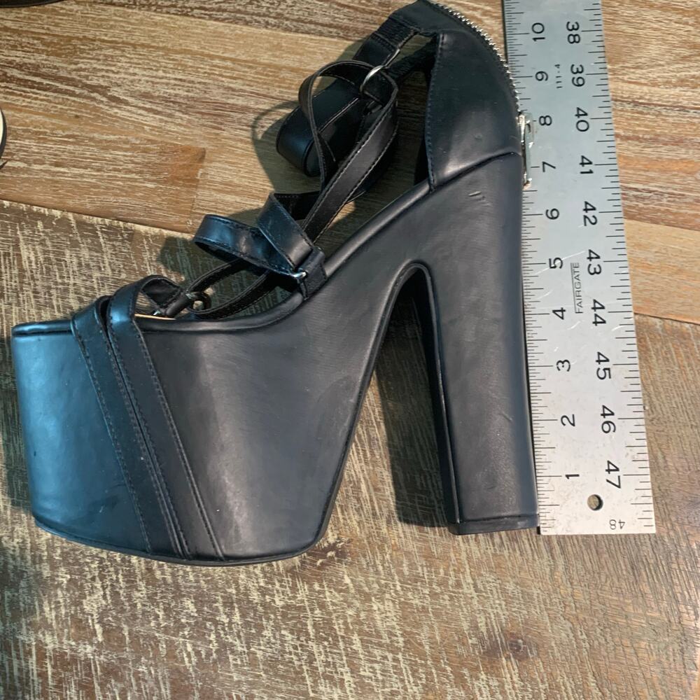 Current Mood Strappy Platform Black Pleather Heel… - image 4